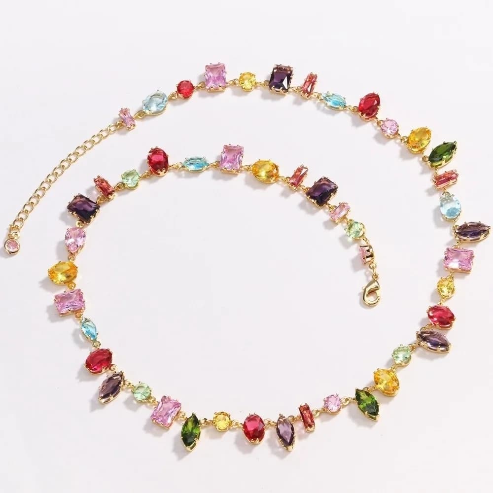 Elegant Zircon Necklace Bracelet Eariings Zircon Colorful Crystal Zircon Necklace Unique Sparkling Fashion Jewelry Accessory