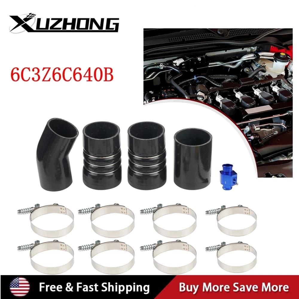 6C3Z6C640B 1 Set Kit Intercooler Turbo CAC Tubes with Black Clamps for Ford 2003-2007 Only 6.0L Powerstroke Diesel Silicone Pipe