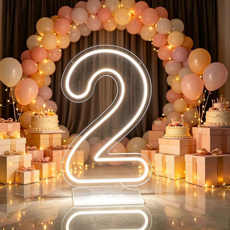 Oversized 60CM Number Neon Sign LED Neon Lamp With Stand For Birthday Wedding Anniversary Party Home Decor Photo Props