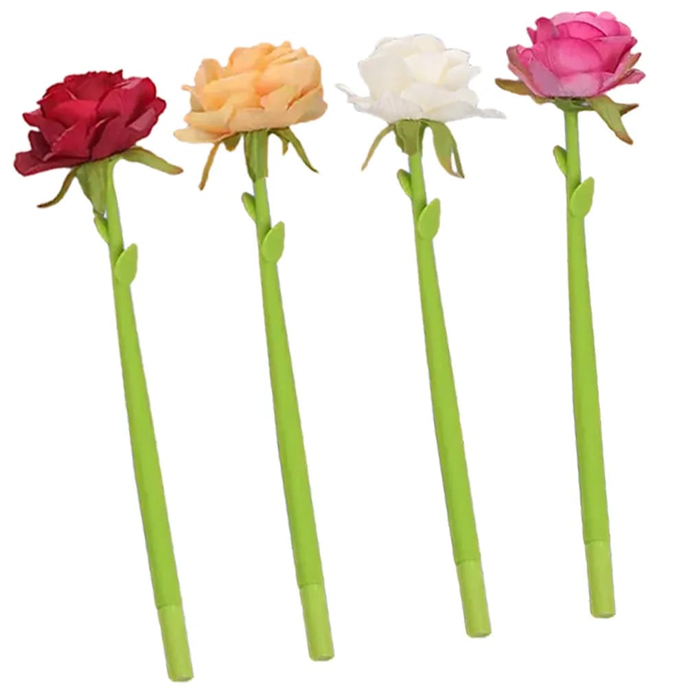 4Pcs Rose Gel Pens Smooth Writing Pens Decorative Lifelike Flowers Lightweight Comfortable Grip Office Home School Gift