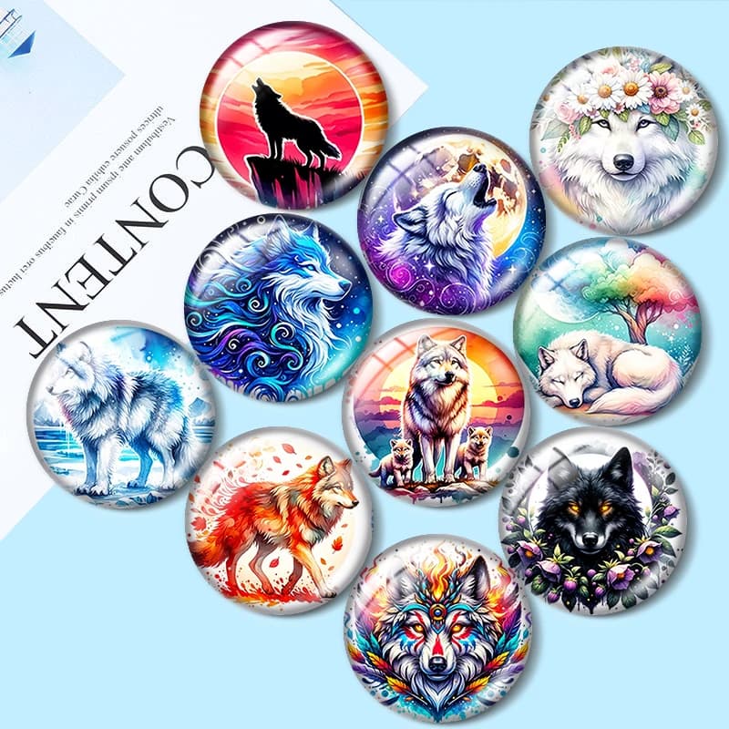 Watercolor Wolf 12/18/20/25mm glass cabochon bracelet pendant rings for jewelry demo earrings back Making findings