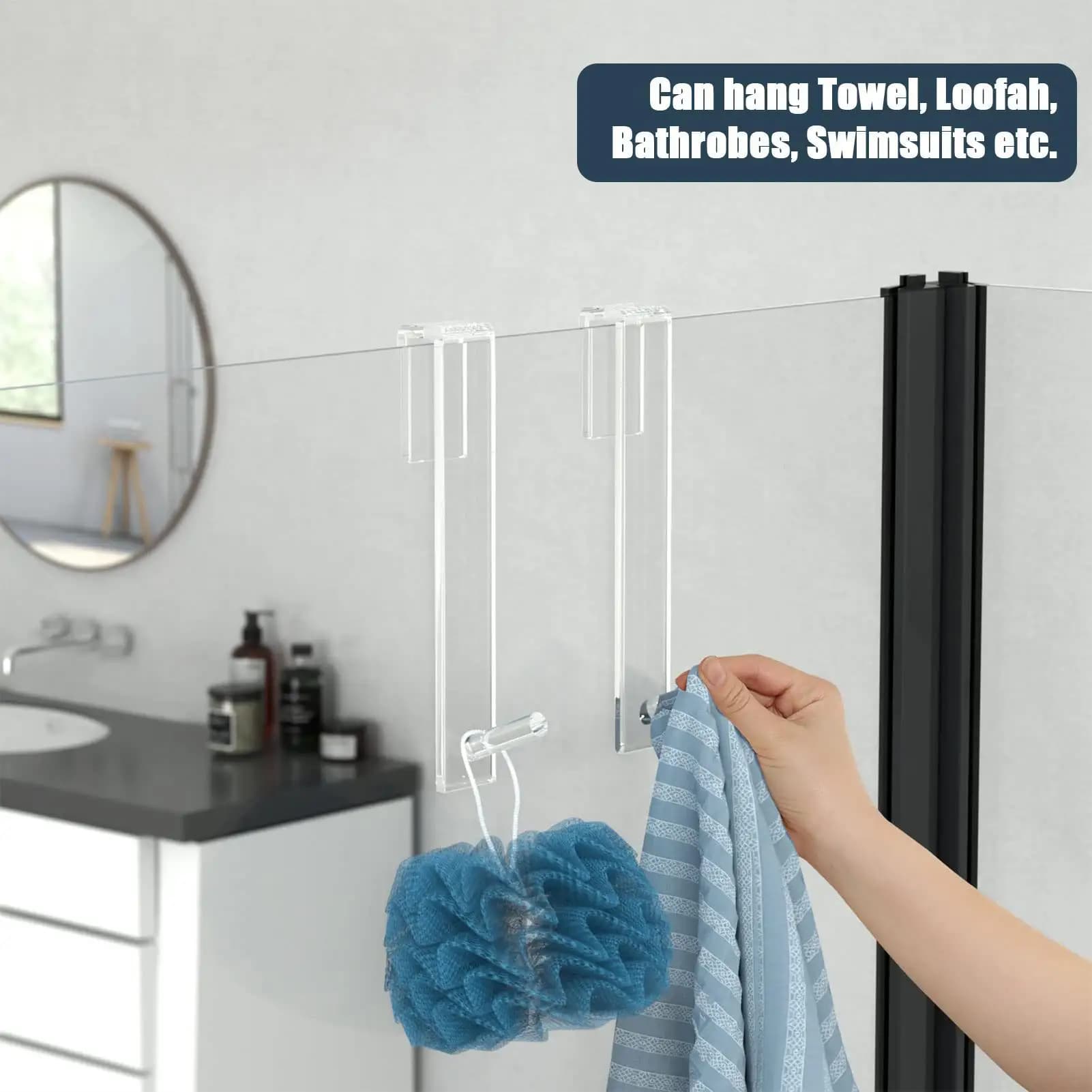 Acrylic hooks for towels, towel rack over the shower, without drilling, adjustable opening, bedroom hangers
