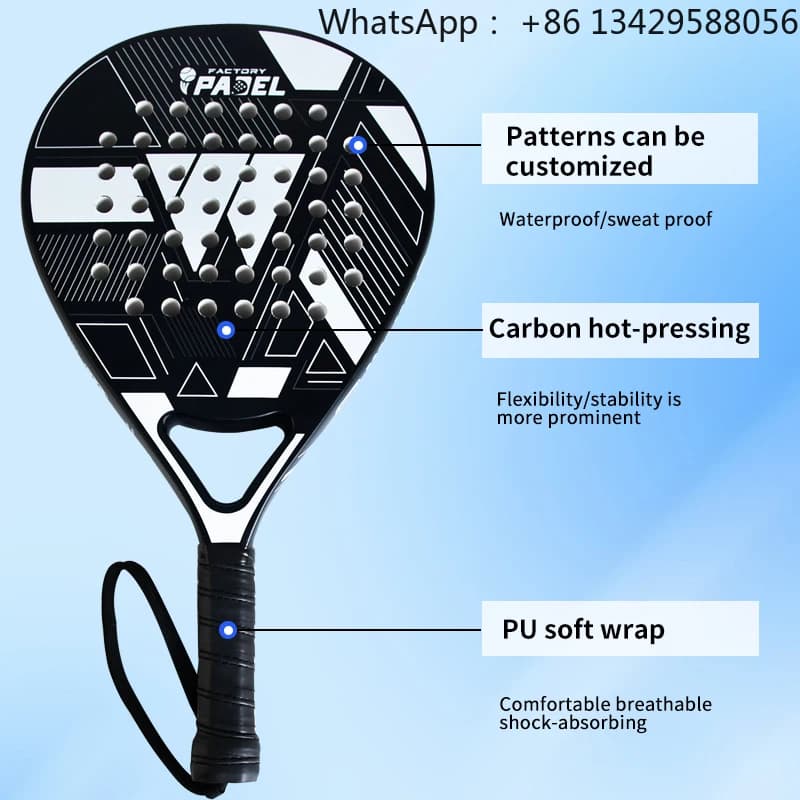 Racchetta da paddle da tennis professionale con logo personalizzato 3K/12K/18K in fibra di carbonio Palas De Tennis