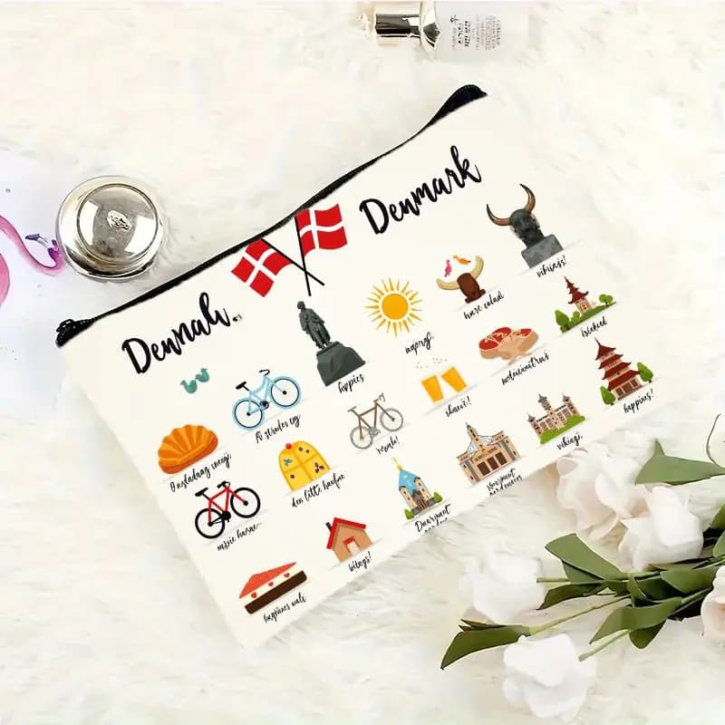 1 Piece Danish Cultural Icon Makeup Bag - Multifunctional Zipper Pouch for Women, Perfect Travel Zipper Storage Bag, Fun Birthday Gift