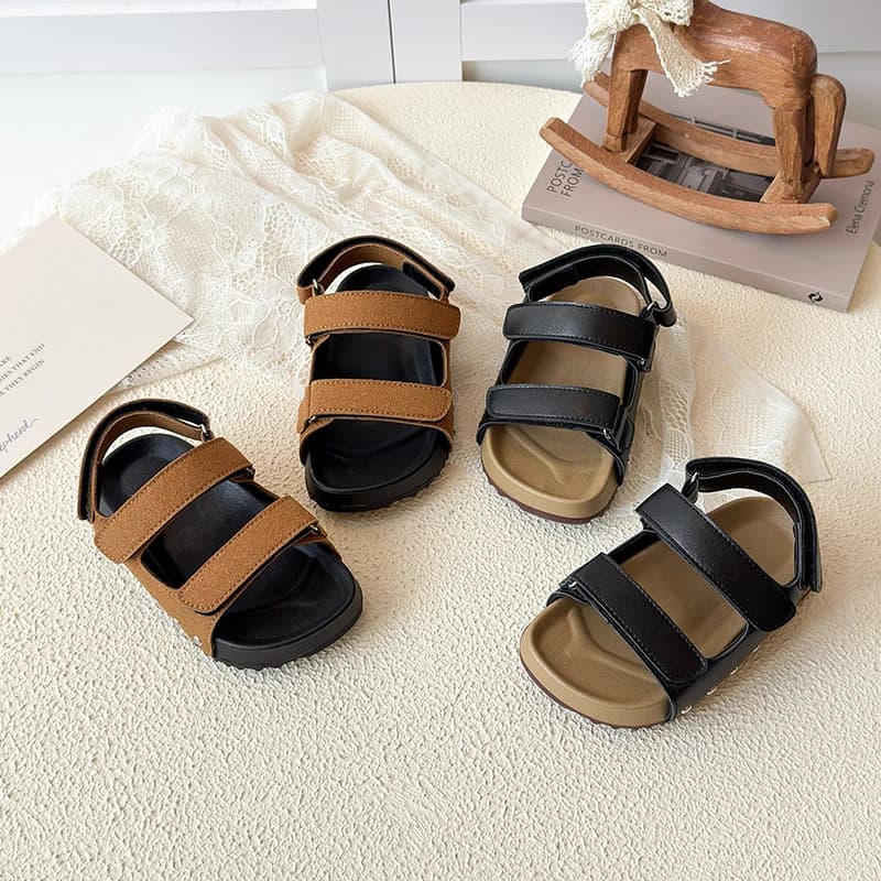 Sandali in Pelle e Camoscio per Bambini con Doppio Cinturino, Decorazione con Borchie, Chiusura in Velcro, Stile Casual da Strada, Calzature Quotidiane, Scarpe per Bambine 22-31