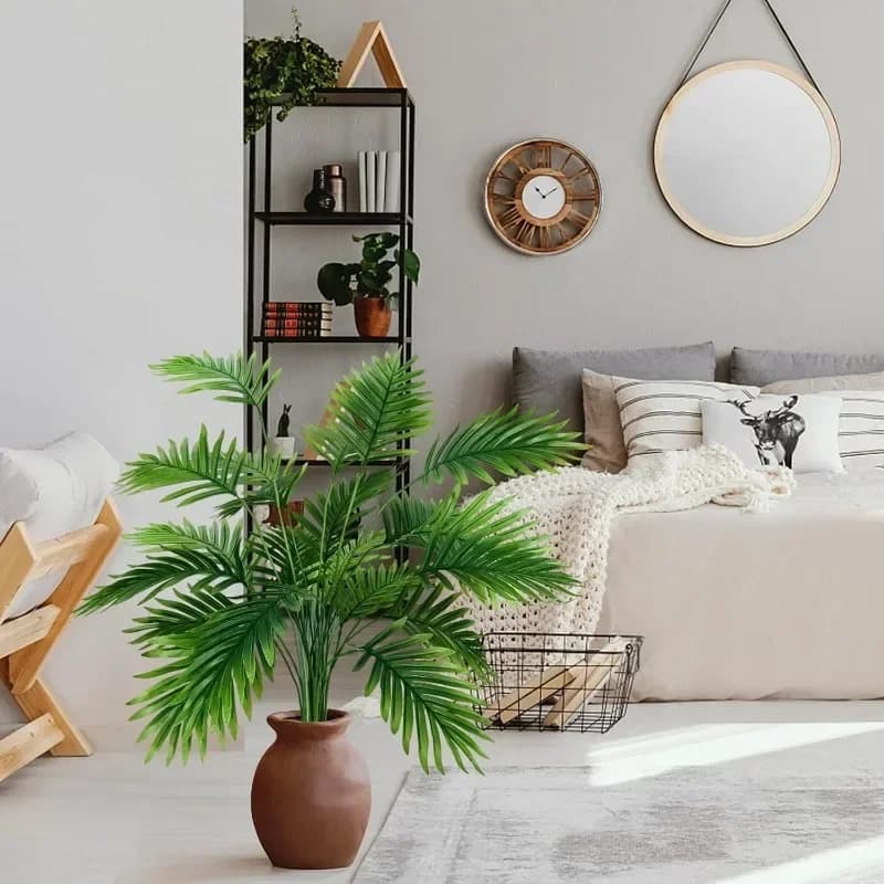 2 Pezzi, 18 Foglie, Altezza circa 75 cm, Palma Areca Artificiale Tropicale, Albero Finto per Interni ed Esterni, Pianta Decorativa per Casa e Ufficio