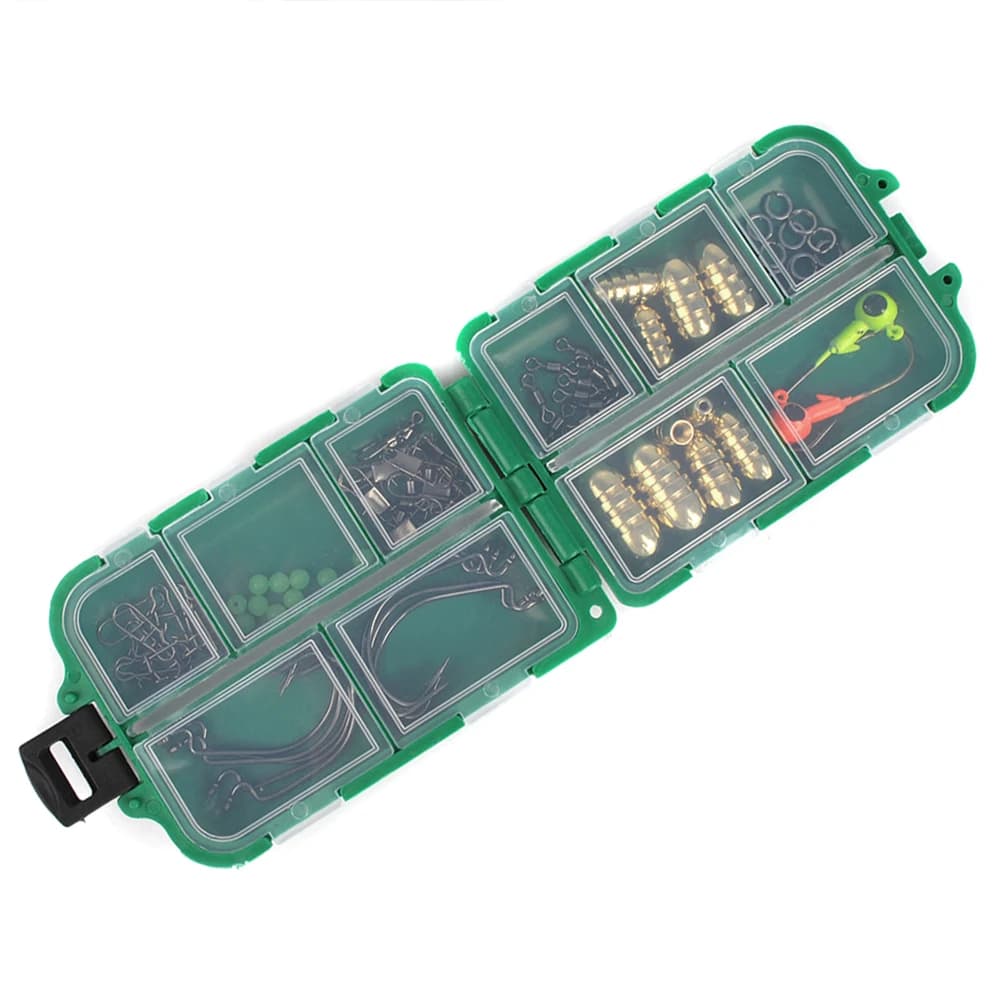 72 pieces Texas Rig Making Kit with hook Fishing weight Snap ball Snap slide Snap ring divided boxes for equipment for bass Salt water