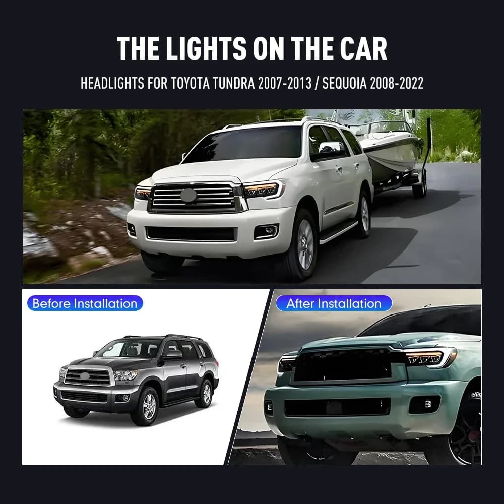 Frontlight for Toyota Sequoia 2008-2022 and TUNDRA 2007-13, Daylights and Direction Indicators, Auto Accessories