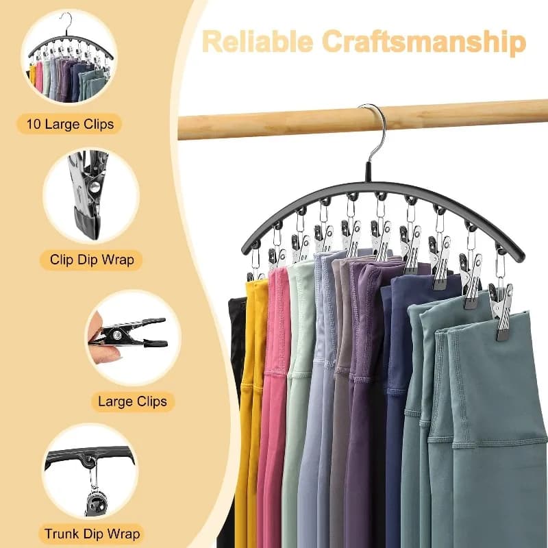 Organizer for wardrobe leggings, metal hangers for yoga pants with 10 clips, contains 10 leggings, rubber hanging space organizer