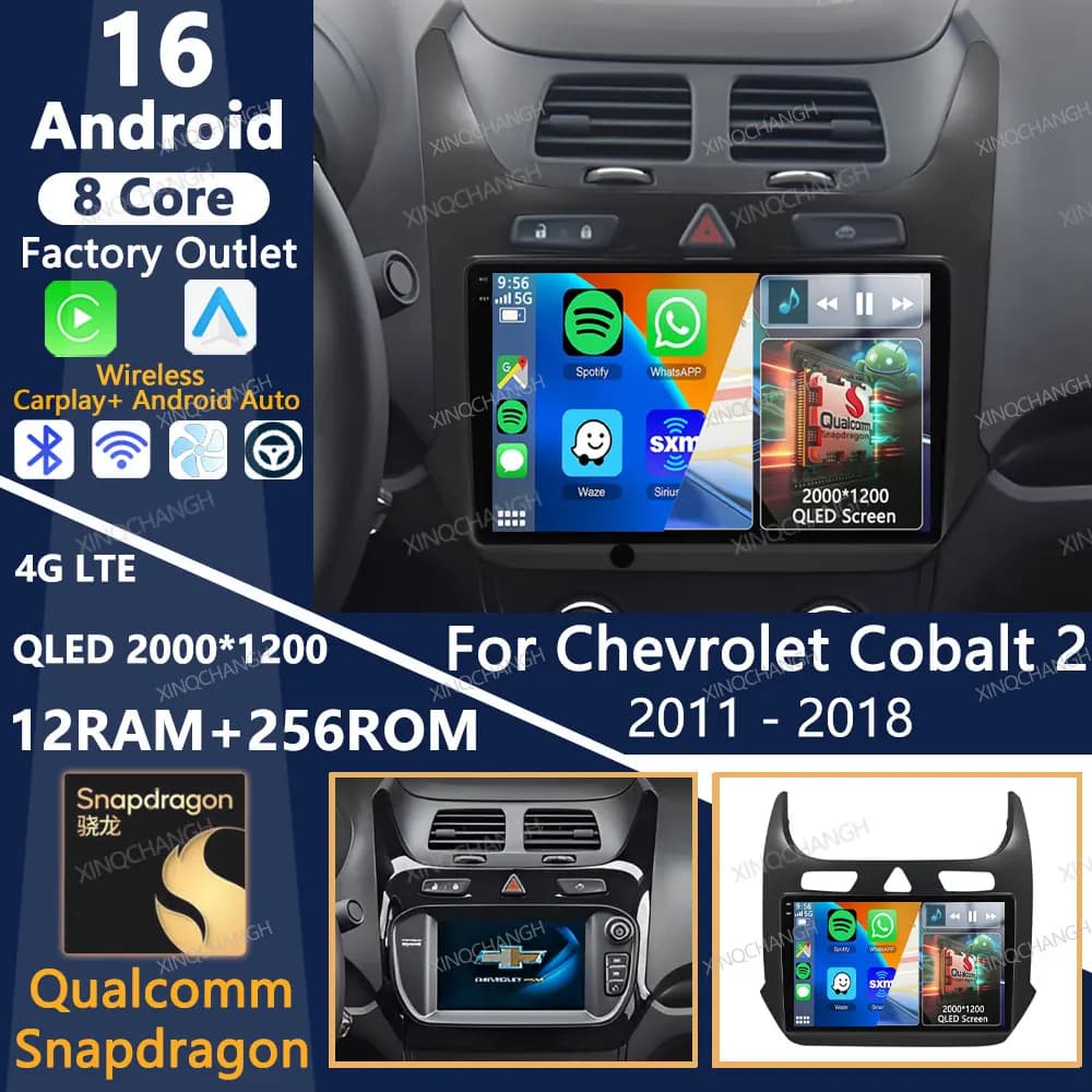 Android 16 Car Radio For Chevrolet Cobalt 2 2011 - 2018 Head Unit 2DIN 4G WIFI Multimedia Video Player Carplay Auto GPS BT QLED