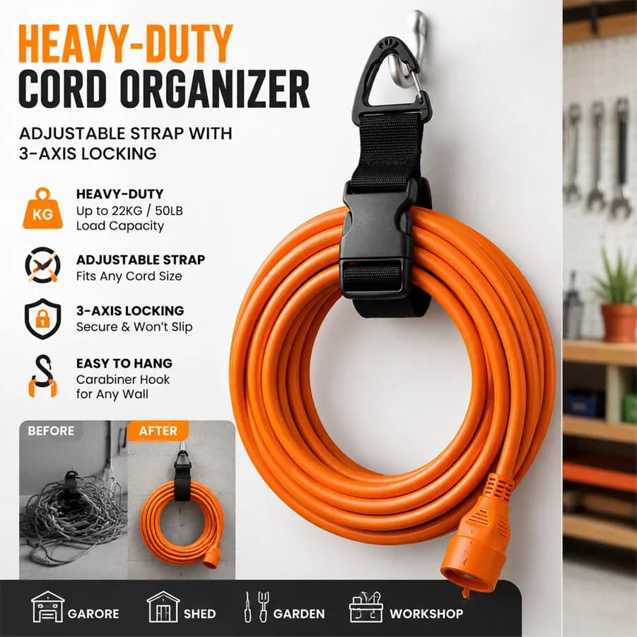 6/1Pcs, 3-Axis Lock Reusable Cable Organizer Straps, Black Adjustable Ties for Extension Cord Garden Hose Garage Tool Storage