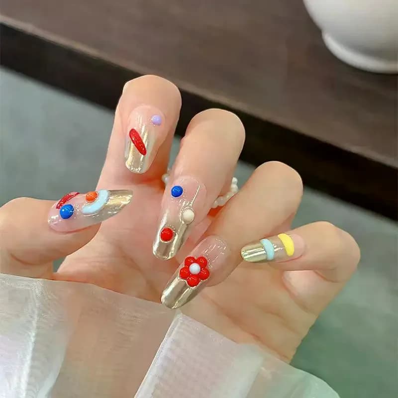 3D Nail Decorations in Resin with Fashion Colored Pois, Dopamin Style, 100 Pieces
