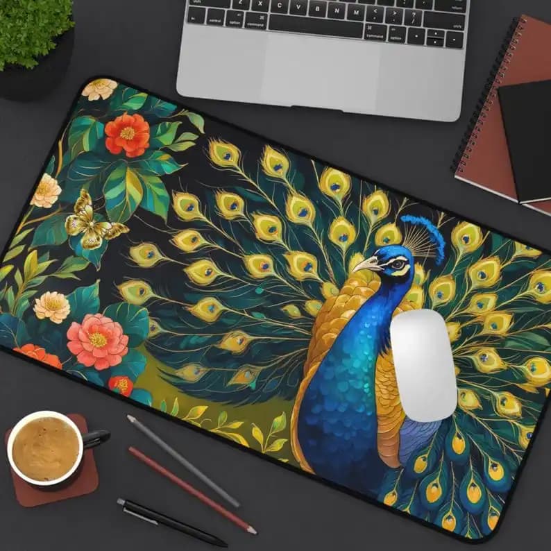 Tappetino per mouse pavone, bellissimo ed elegante decorazione pavone, tappetino da scrivania da gioco impermeabile antiscivolo, regalo perfetto per gli amanti degli animali