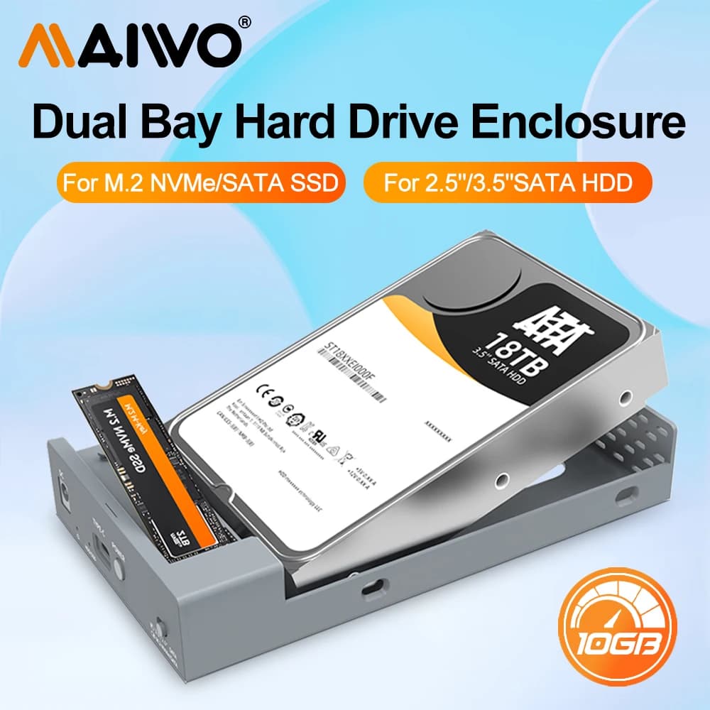 MAIWO M2 SSD Enclosure NVMe NGFF 10gbps PCIe Portable M.2 SSD Case 2.5 "3.5" custodia esterna HDD per USB C Case PC Laptop