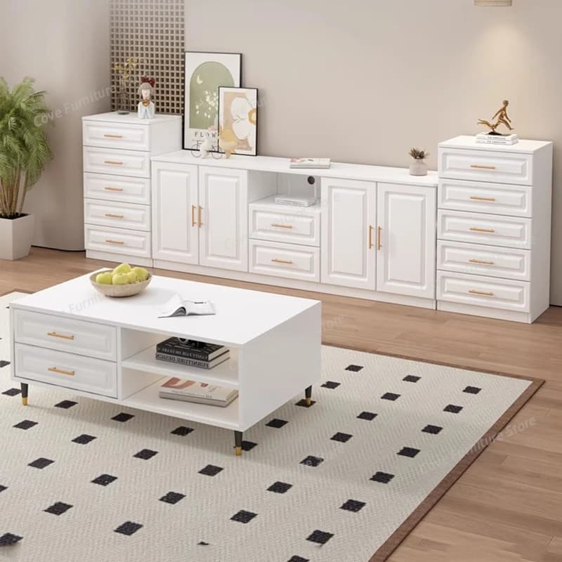 Mobile TV Moderno e Trendy con Maniglie in Metallo Stile Francese, Mobile TV di Lusso per Soggiorno con Cassetti, Glamour Mobiletto Porta TV, Arredamento per la Stanza