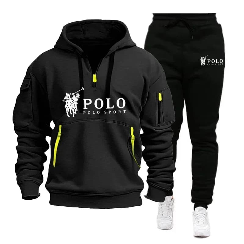Completo Set Tuta Sportiva da Uomo 2 Pezzi: Giacca con Cappuccio Antivento e Calda per Escursionismo e Pantaloni Sportivi in Pile - Nuova Collezione 2026