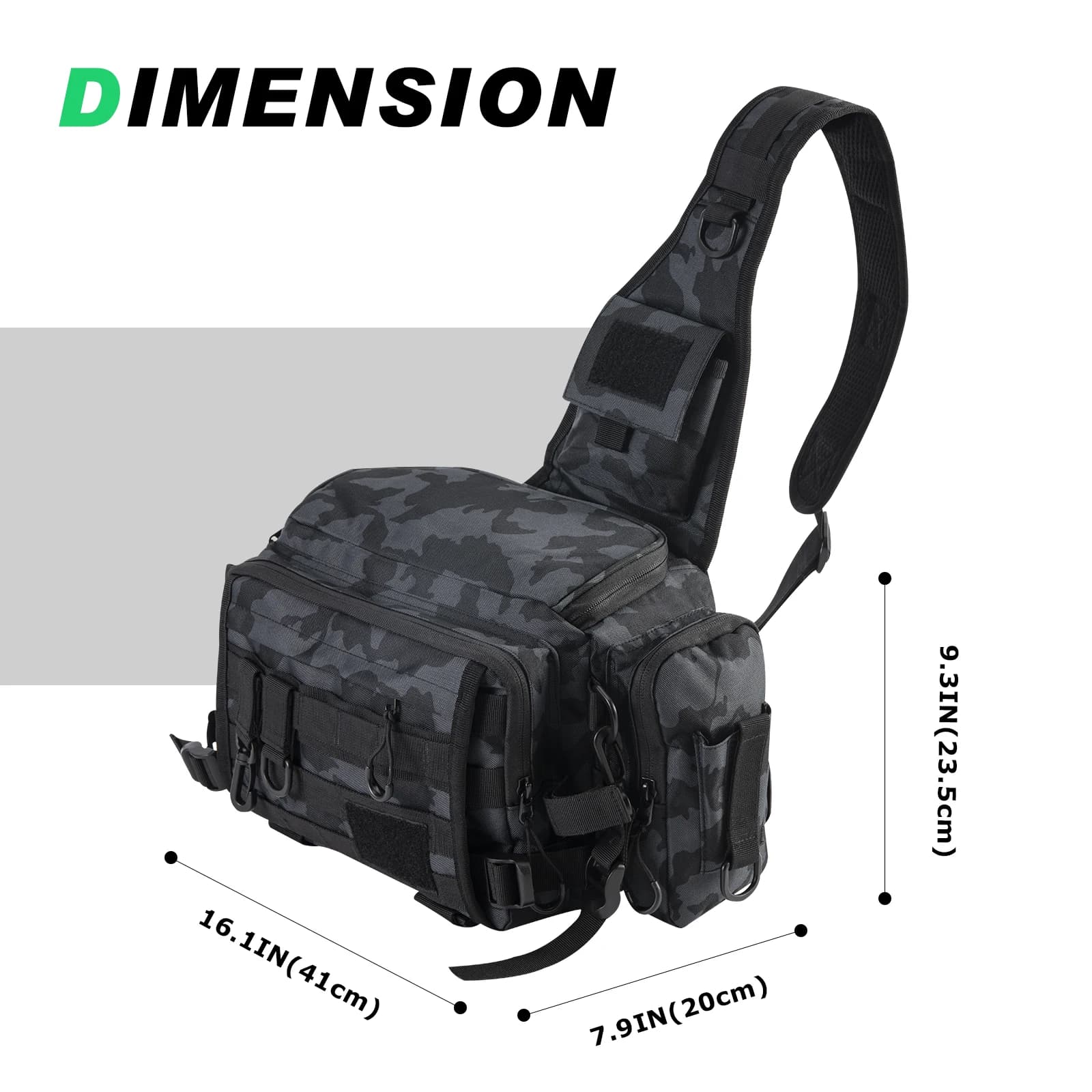 Goture Borsa per attrezzatura da pesca con portacanna Borsa da pesca alla carpa Borsa a tracolla resistente all'acqua con anelli a D e cinturino in vita