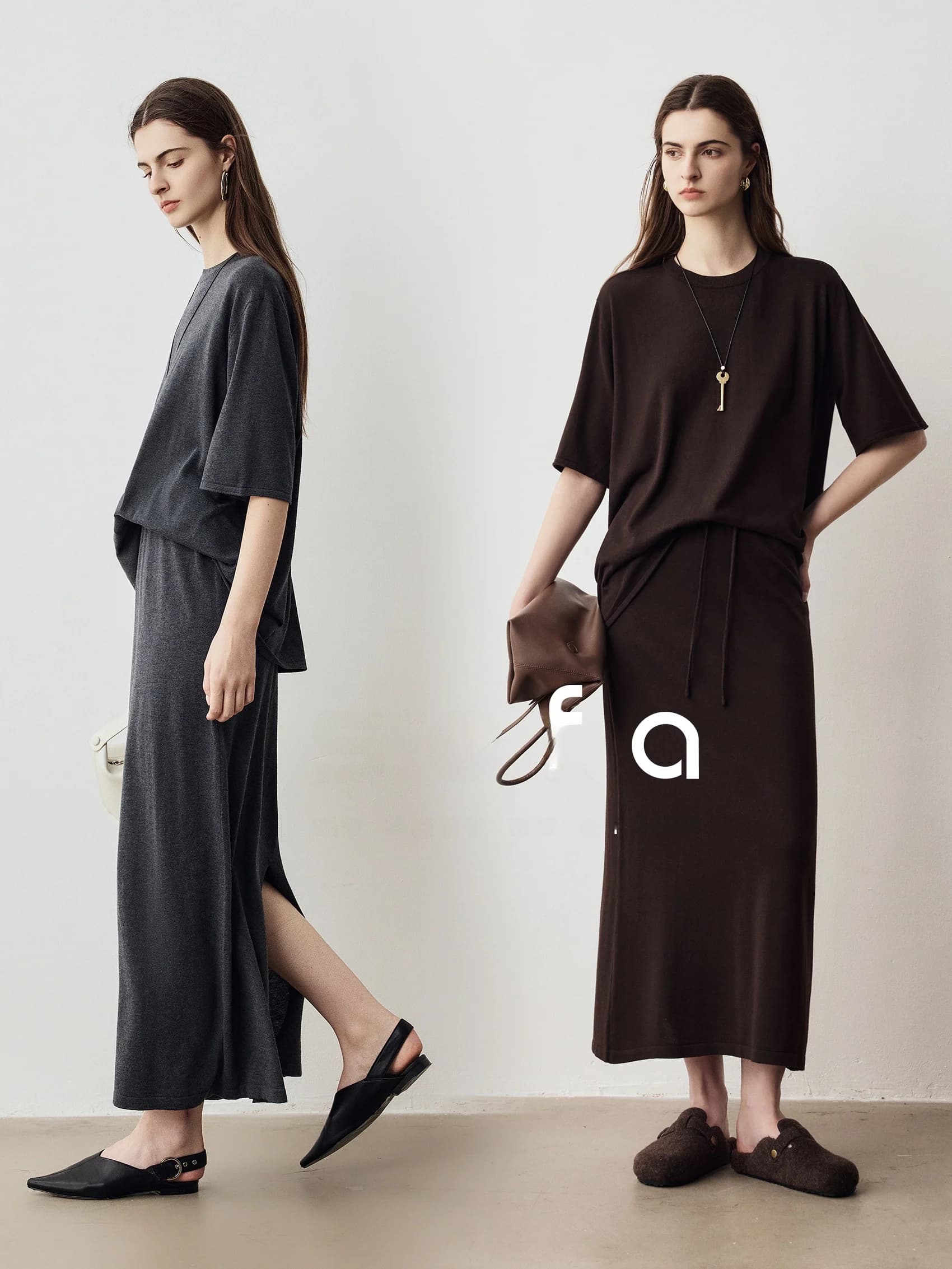 Acetate Wool Knitted Set Sofa Slouchy Minimalist Luxury round Neck T-Shirt Straight Skirt High Elasticity Daily Wear Ladies S...