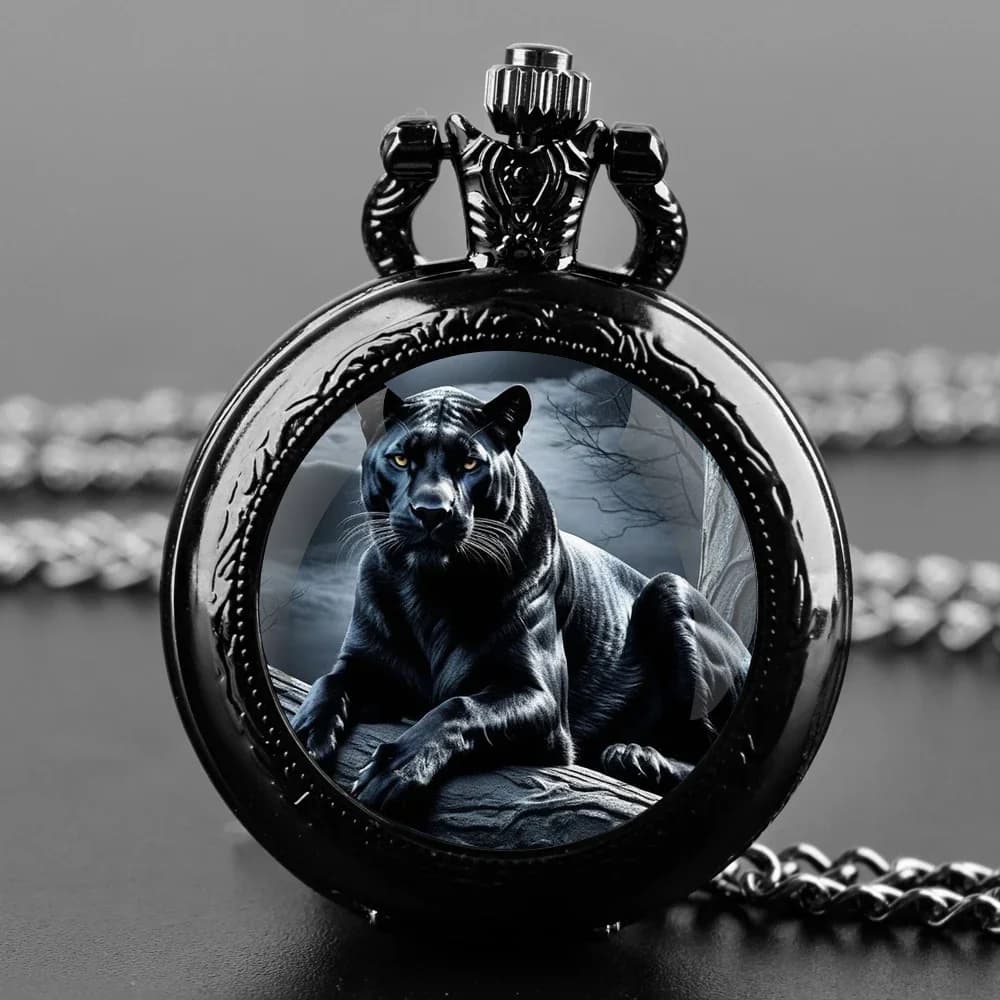 Hot Cool Panther Dome Orologio da tasca in vetro con catena Vintage Uomo Donna Collana Orologio con pendente Regalo per bambini Reloj De Bolsillo