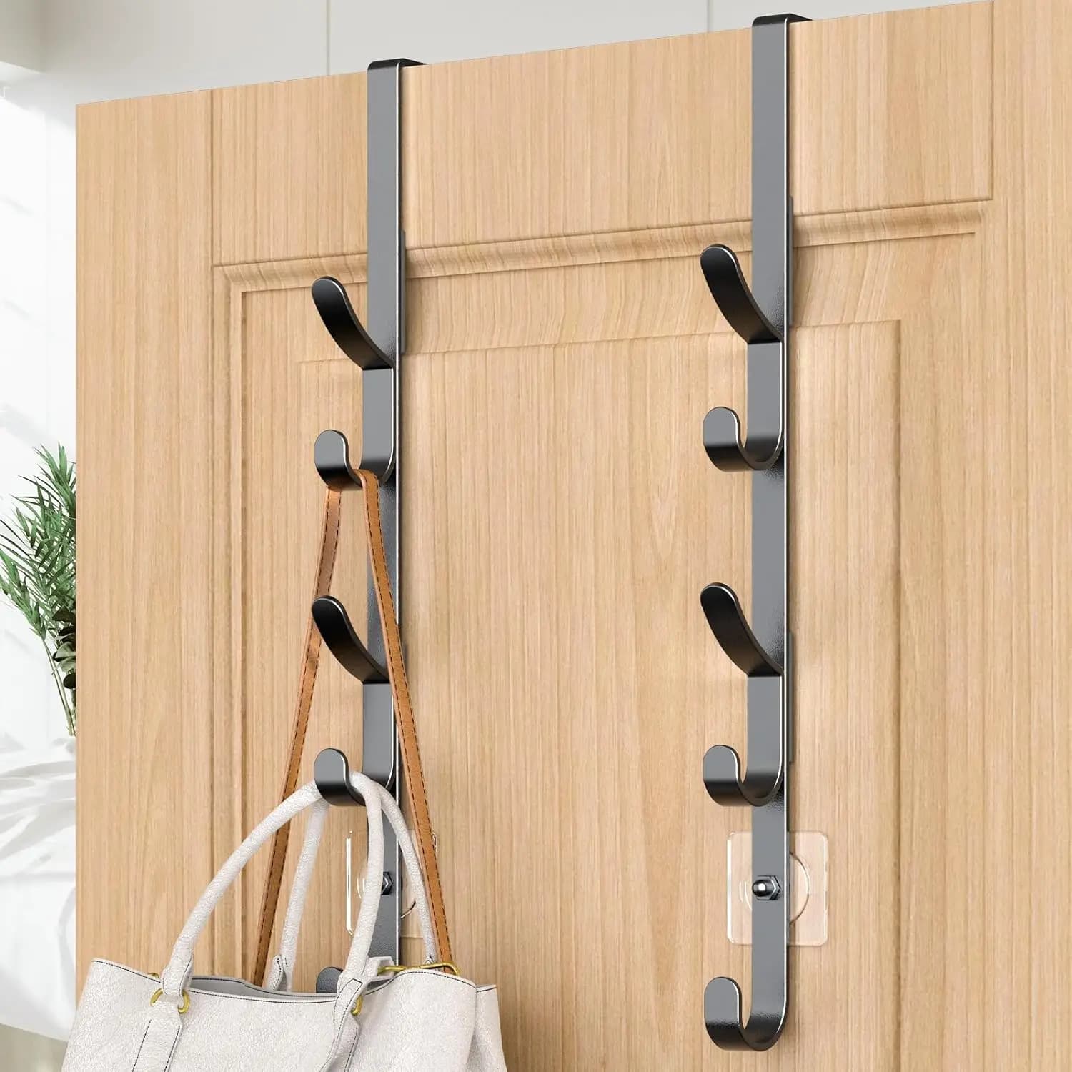 Over Door Hooks, Metal Hooks for Hanging, Purse Organizer, Coat Hanger, Towel Rack, Clothes, Hat, Bathroom, Closet (Black-2Packs)