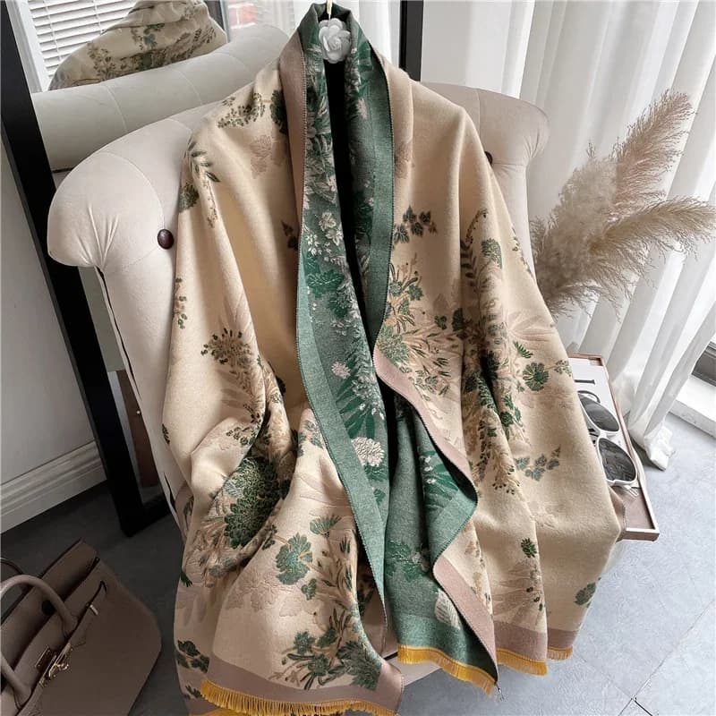 Sciarpa invernale donna scialli e involucri di Pashmina floreale coperta femminile calda spessa in Cashmere 2021 Poncho moda Hijab con doppio scialle