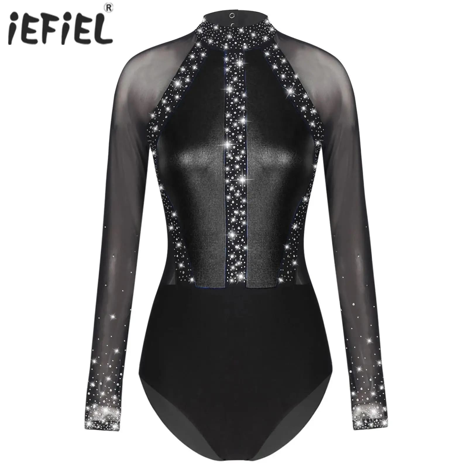 Body da ginnastica metallizzato da donna, body per spettacoli teatrali, top, costume da ballo, abbigliamento da ballo per pattinaggio artistico, danza classica