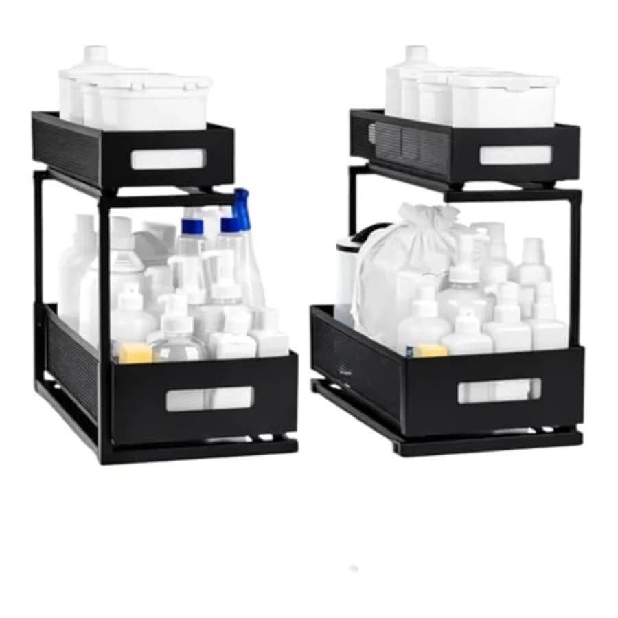 Set di 2 organizer sottolavello, organizer per armadietto in metallo nero opaco resistente con ripiani estraibili, altezza regolabile, espandibile