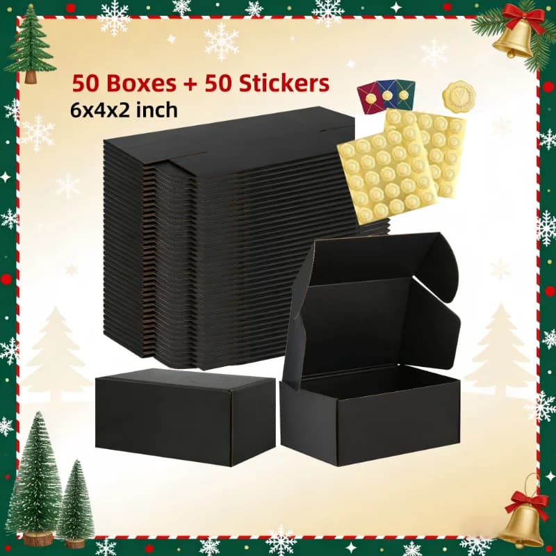 Small black shipping boxes of 50 pieces 6x4x2 inches, corrugated cardboard gift mailboxes for small business packing