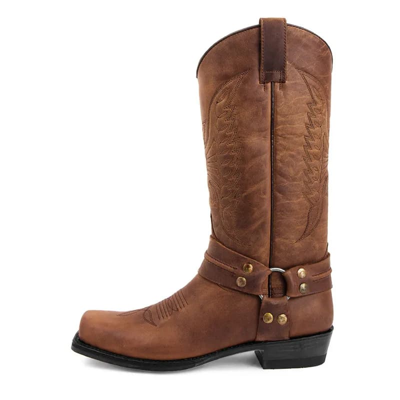 Fashion New Men's Motorcycle Boots Handmade Men Embroidery Thick Heel Mid-tube Boots European American Style Western Cowboy Boot