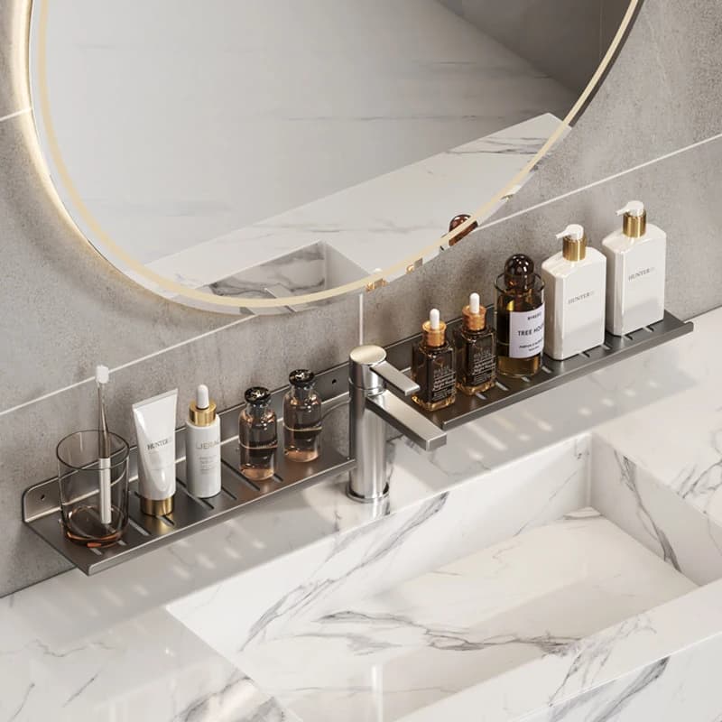 Vassoio portaoggetti per rubinetto, mensola da bagno per lavabo con specchio frontale, scaffale portaoggetti per bagno