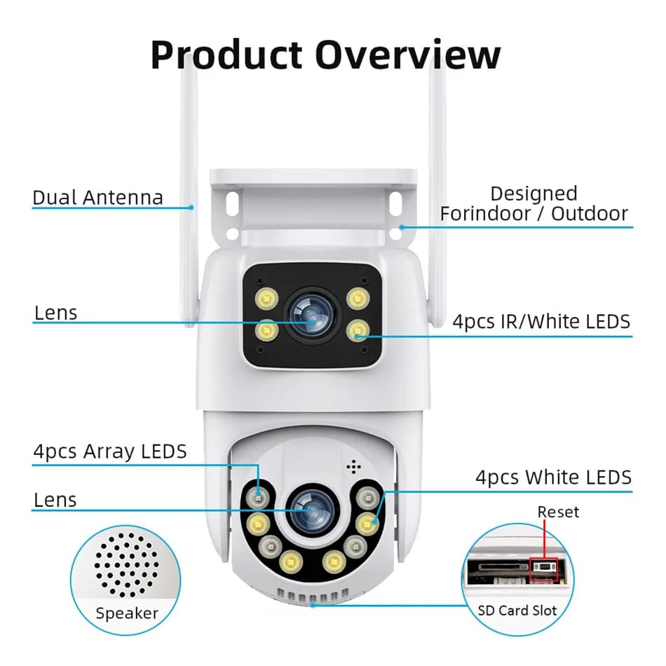 Telecamera IP Dome PTZ Wireless iCsee APP 6MP a Doppia Lente, Rilevamento AI Umanoide a Colori, Sicurezza Domestica, Monitoraggio Bambini
