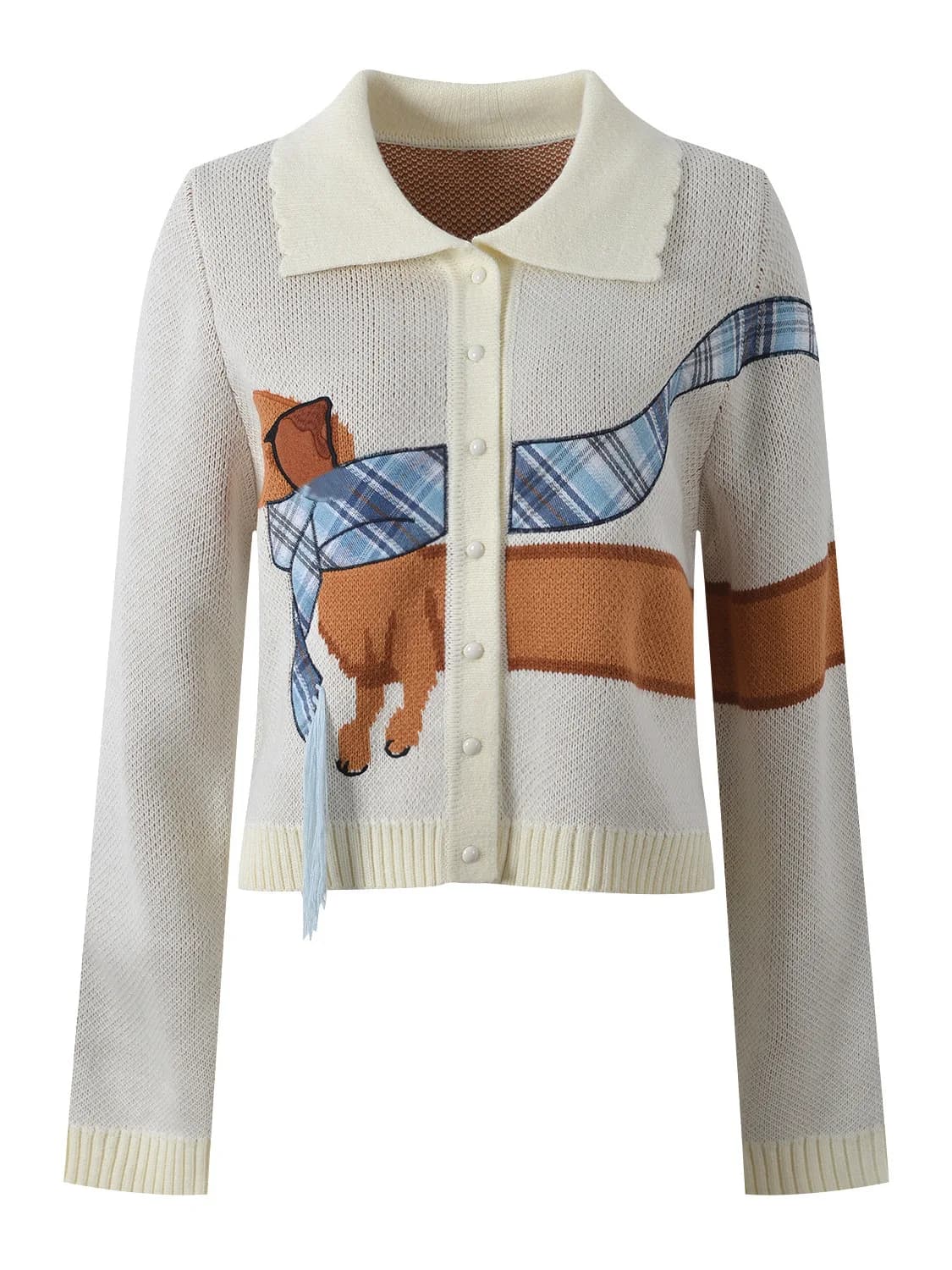 Fashionable Fun Dog Embroidery Loose Knitted Long Sleeve Turn-down Collar Open Cardigan Top for Women Autumn 2025 Style