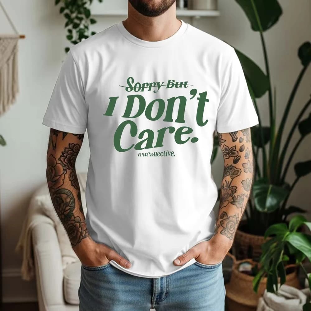 New Summer Men's 100% Cotton T-Shirt Sorry But I Don't Care Minimalist Typography Casual Breathable Short Sleeve