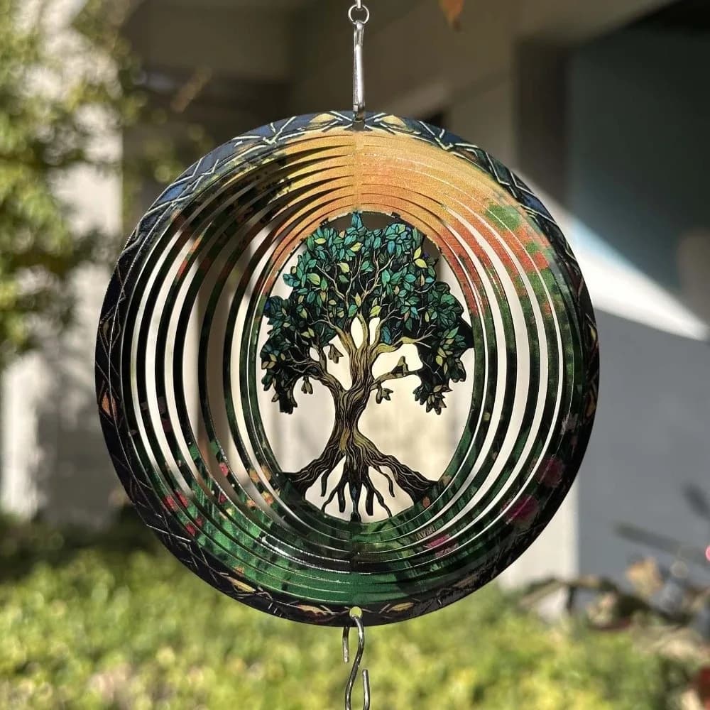 Hanging 3D Mandala Wind Chime Heart Flower Rotating Pendant Birds Snowflake The Tree of Life Wind Spinner Porch Display