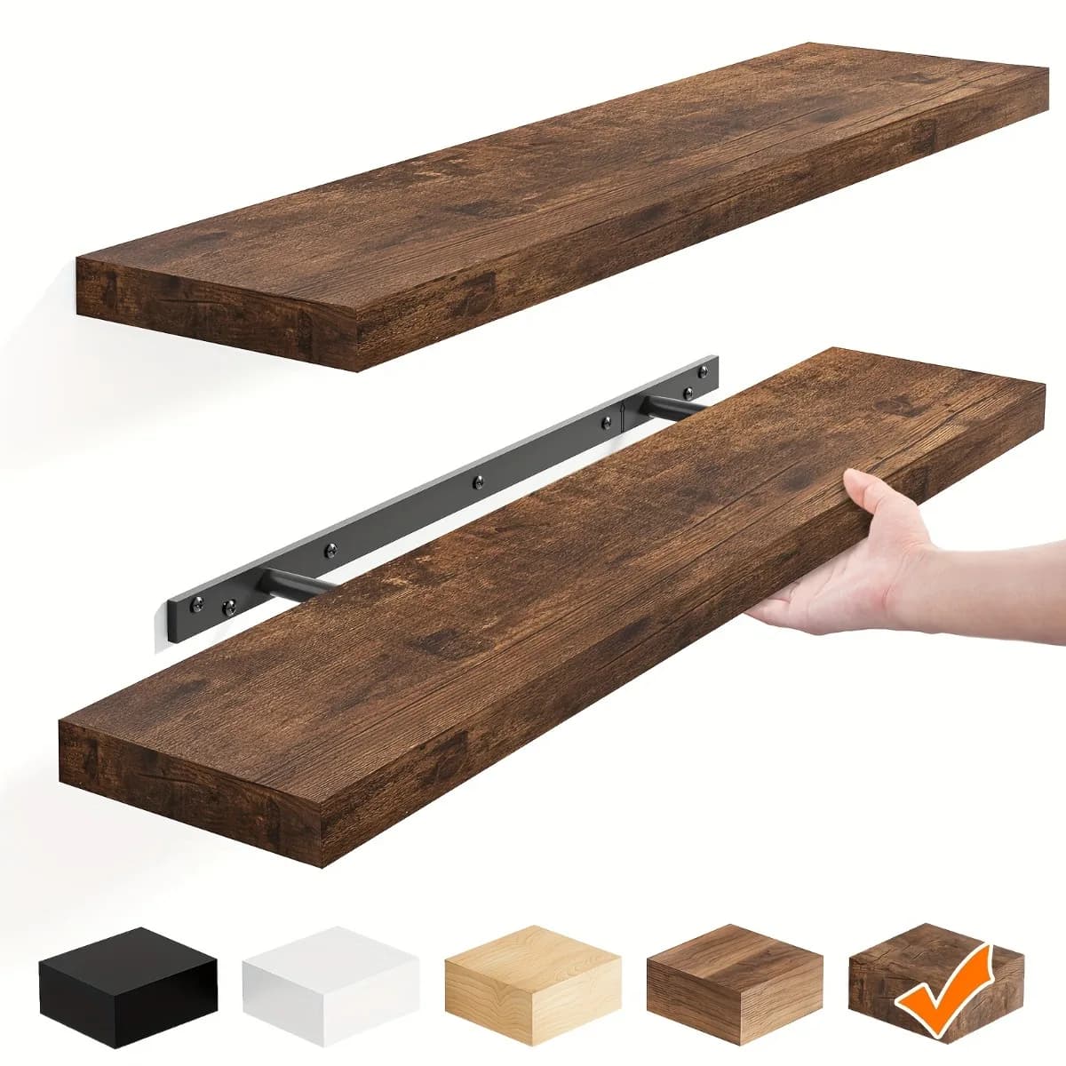 Floating Wall Shelves 15.7in Wood Wall Mounted Shelf Rustic Storage Rack Space Saving Organizer for Bathroom Kitchen Bedroom