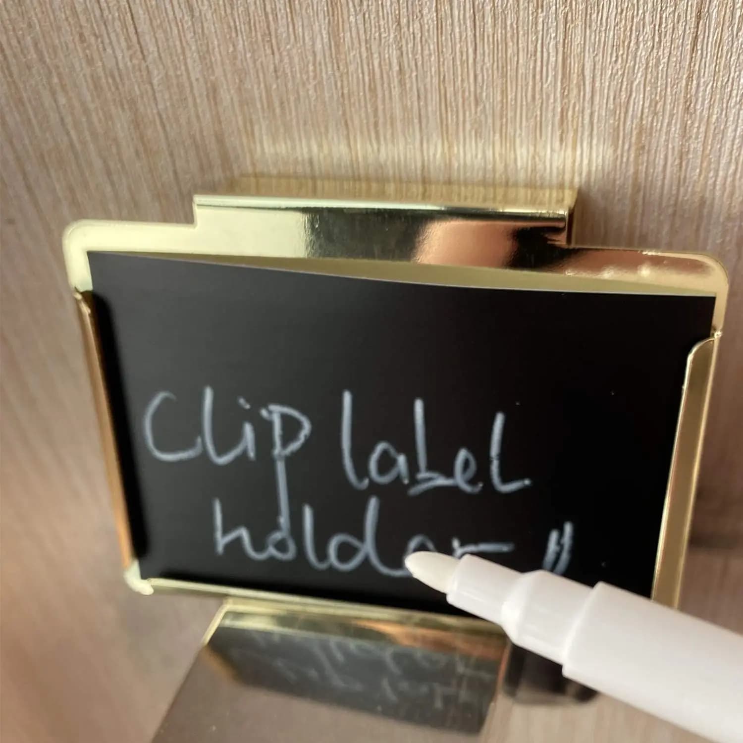 Porta clip da 10 pezzi con adesivi per lavagna da 60 pezzi Porta etichette con clip per etichette superiori, clip per contenitori dorati per l'organizzazione della dispensa della cucina,