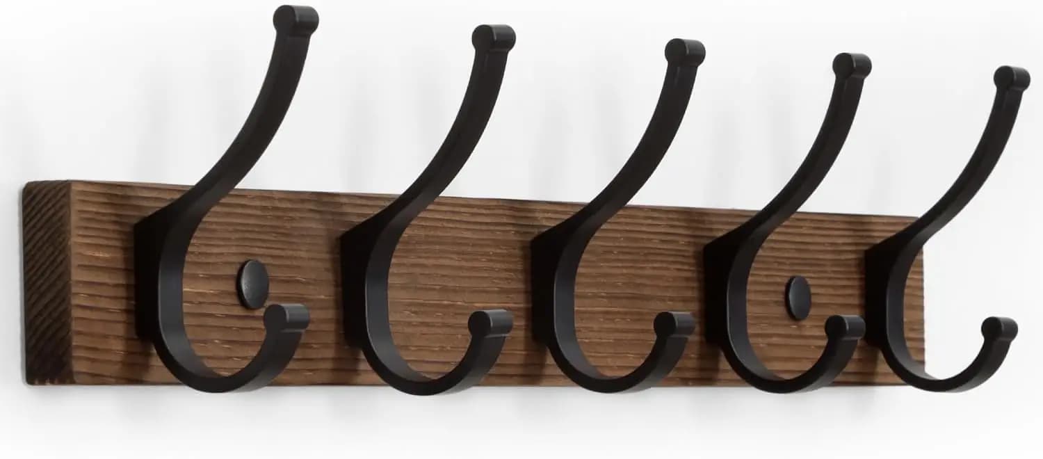 Appendiabiti da parete in legno da 16,5 pollici con 5 ganci, porta cappelli e asciugamani per ingresso, marrone