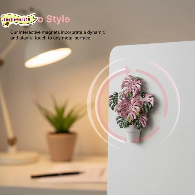 Mini Rotatable Artificial Plant Fridge Magnets Vivid Leaf Design Reusable Magnetic Stickers for Kitchen Office Decor