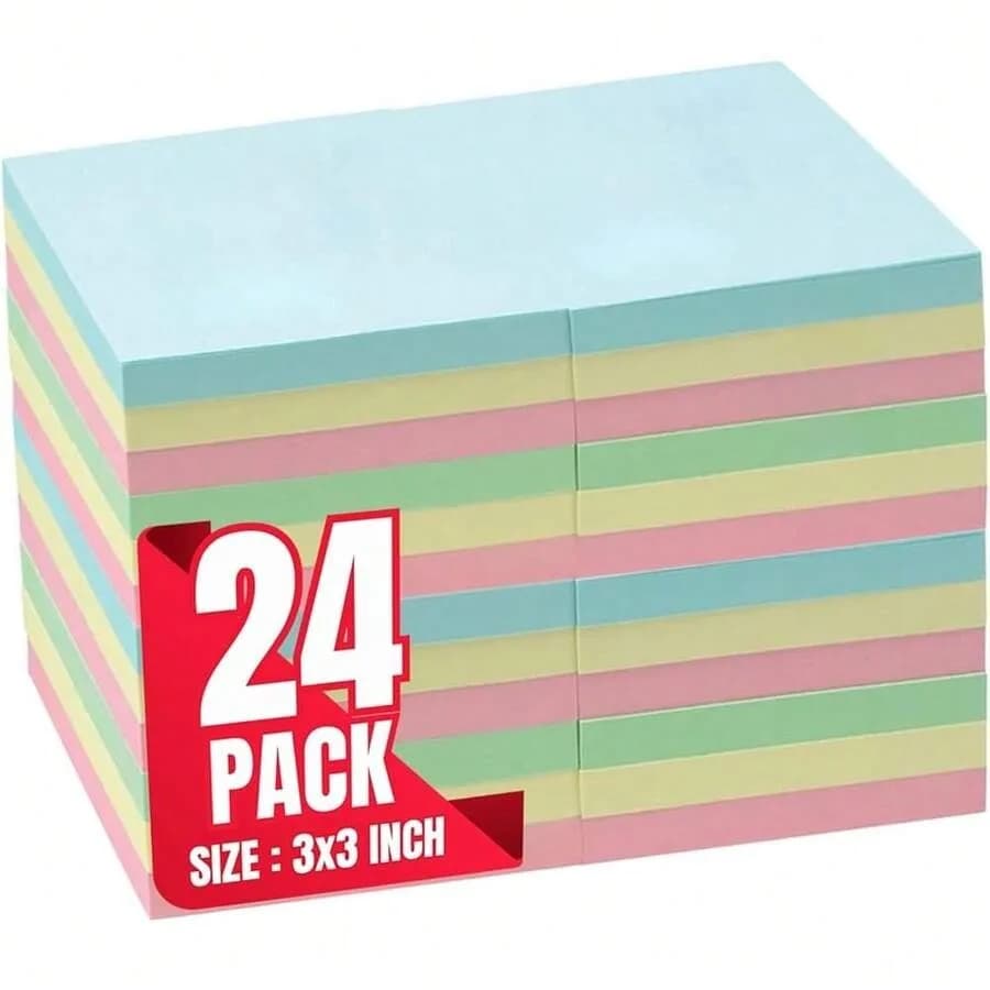 1InTheOffice Pastel Sticky Notes 3x3, Sticky Note Pads, Se--Stick Note Pads, Assorted Colors, 100-Sheet, 24/Pack