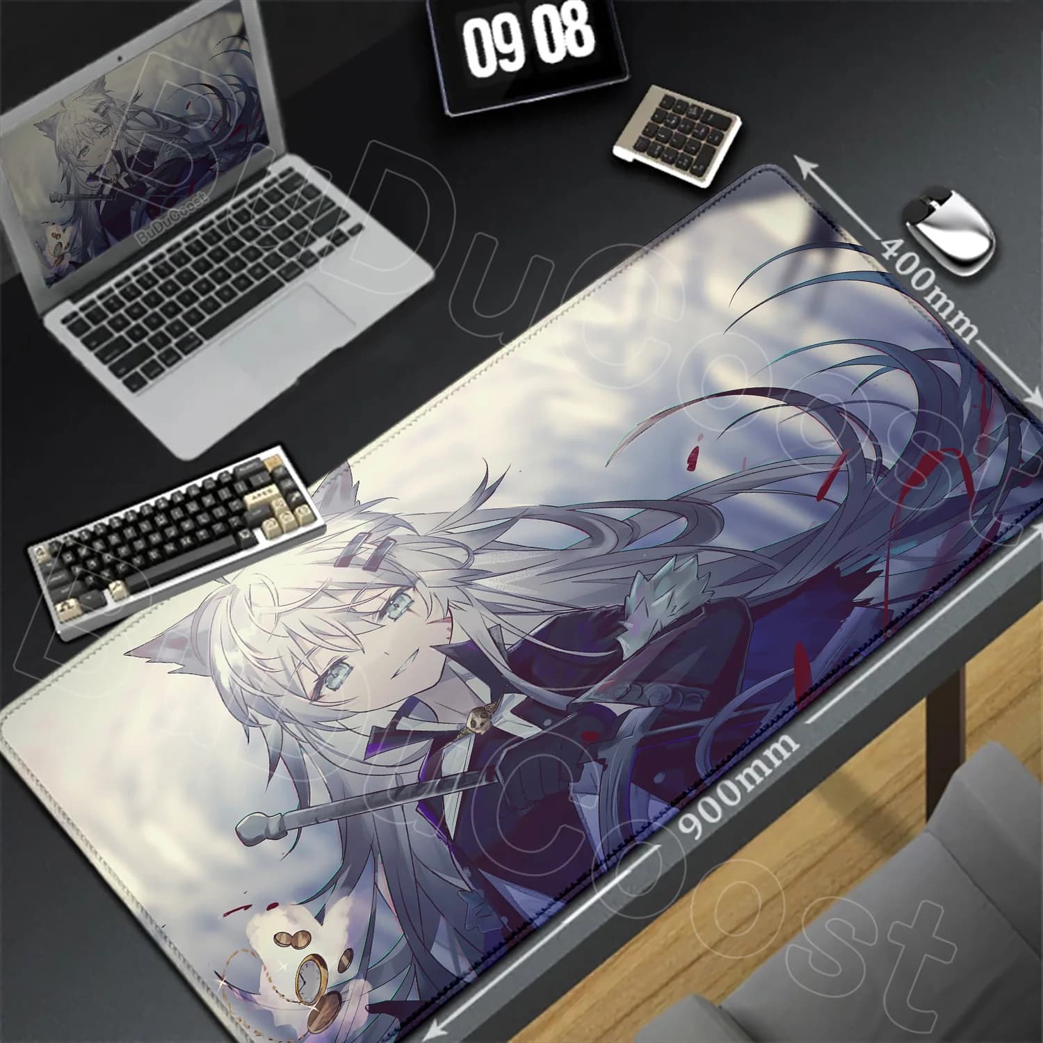 Tappetino per mouse in gomma Arknights con stampa HD, tappetino per mouse antiscivolo Lappland, tappetino da scrivania XXL 900x400mm, tappetino per tastiera, accessori da gioco