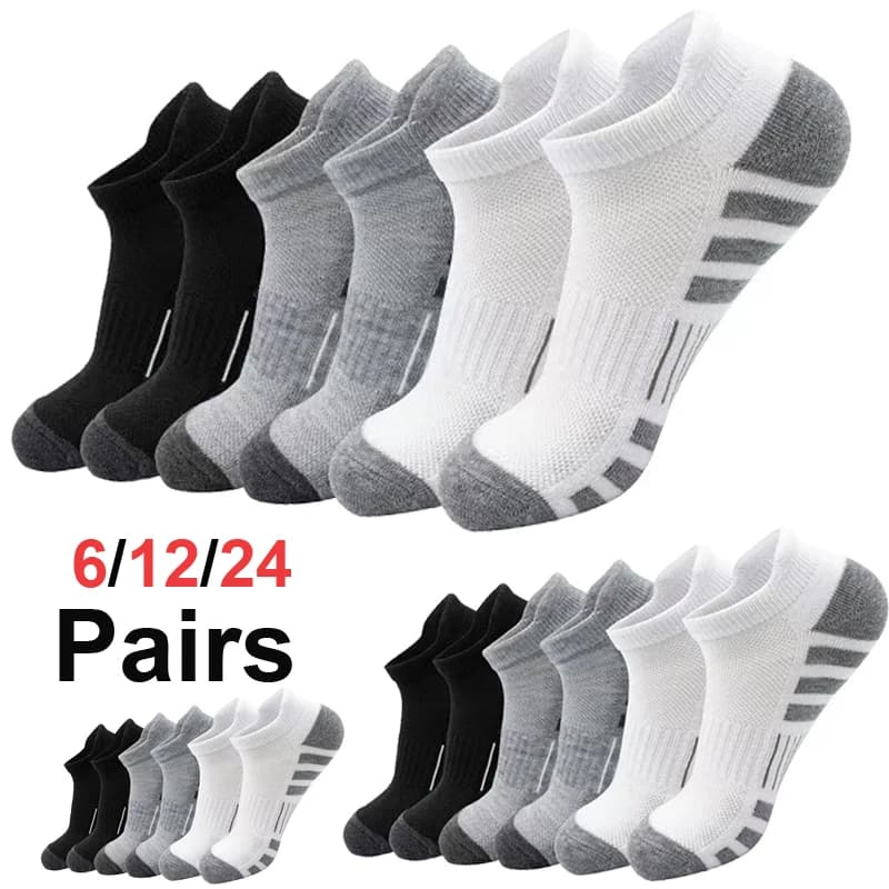 Cushioned Breathable Ankle Length Running Socks - 6/12/24 Pairs Low Cut Tab Design Soft Elastic Support Athletic Sports Socks