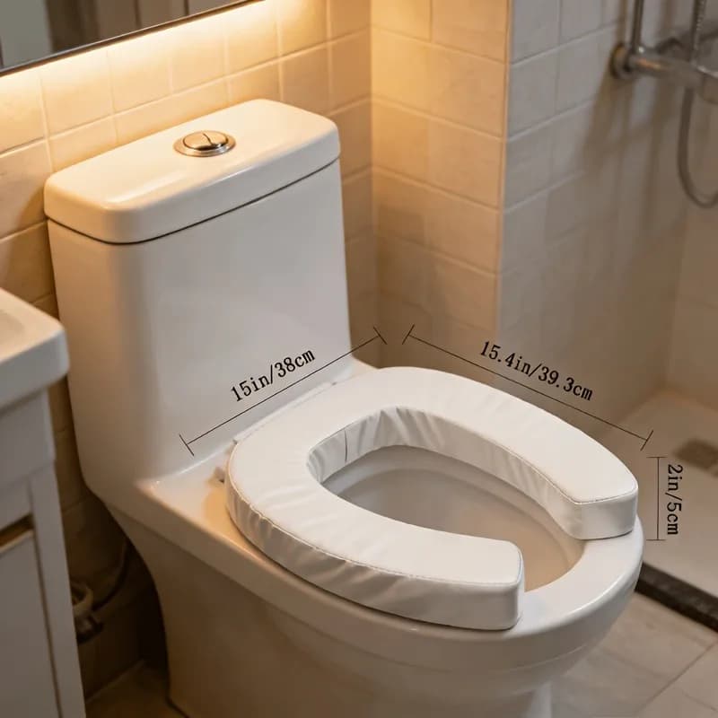5cm Thickened U Shape PU Toilet Seat Cushion Universal Waterproof Soft Toilet Cover with Velcro Strap Home Bathroom Comfort Pad