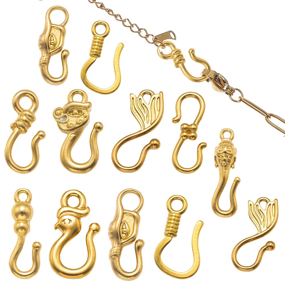 5 pieces stainless steel with S hook, knee pads, terminal clasps, gold jewelry connector for making necklaces and DIY bracelets