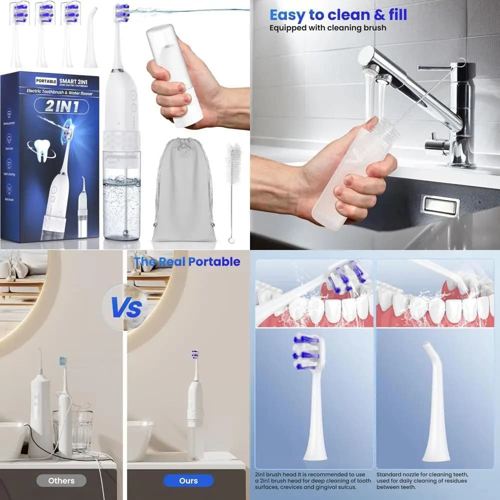 Electric Toothbrush and Double Function Hydropluder, 25 Days Autonomy, Portable with Travel Flacone (Bianco)