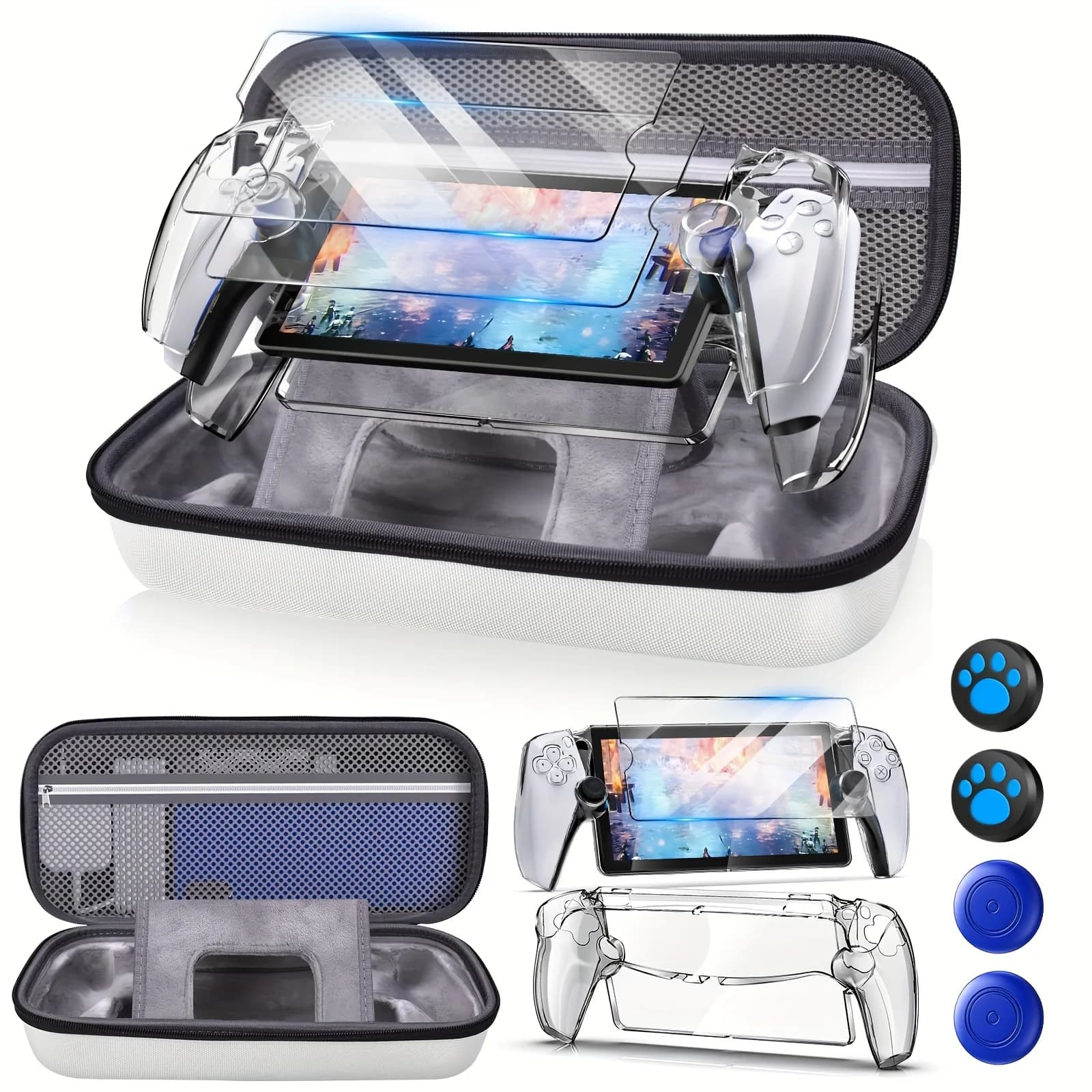 laystation Portal Remote PS5 Set di accessori otto in uno Custodia Portal PS5 Guscio trasparente, 2 protezioni per lo schermo, 4 impugnature per il pollice