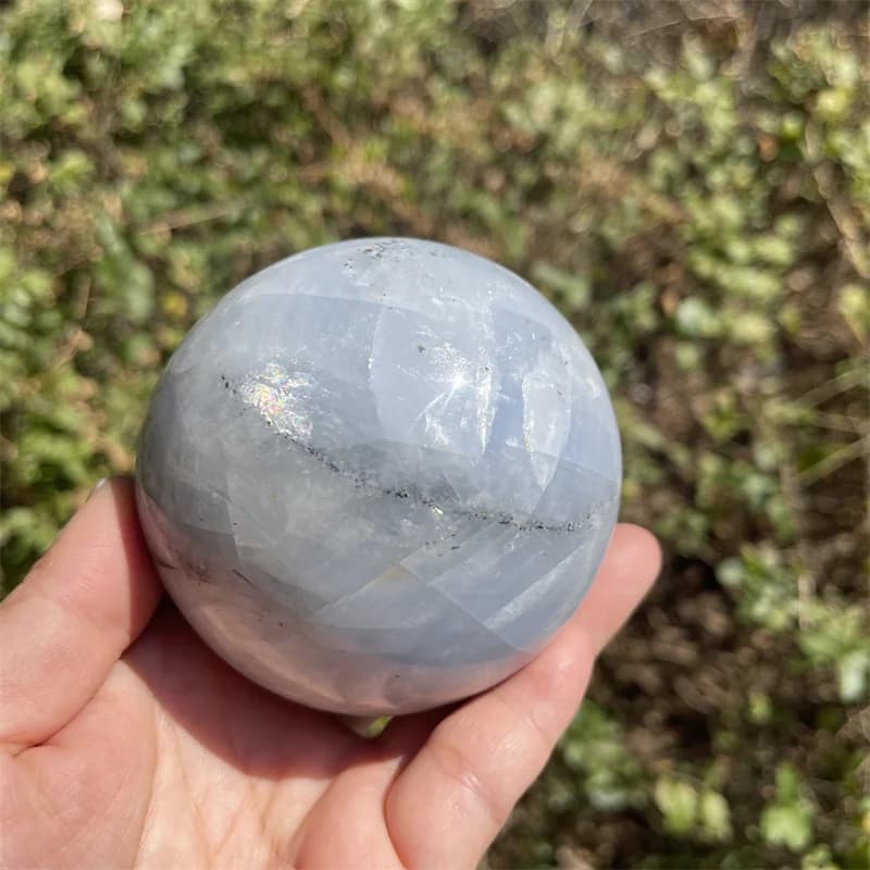 8.3cm Natural Healing Crystal Ball Sky Blue Celestite Sphere with Calcite for Wedding decoration