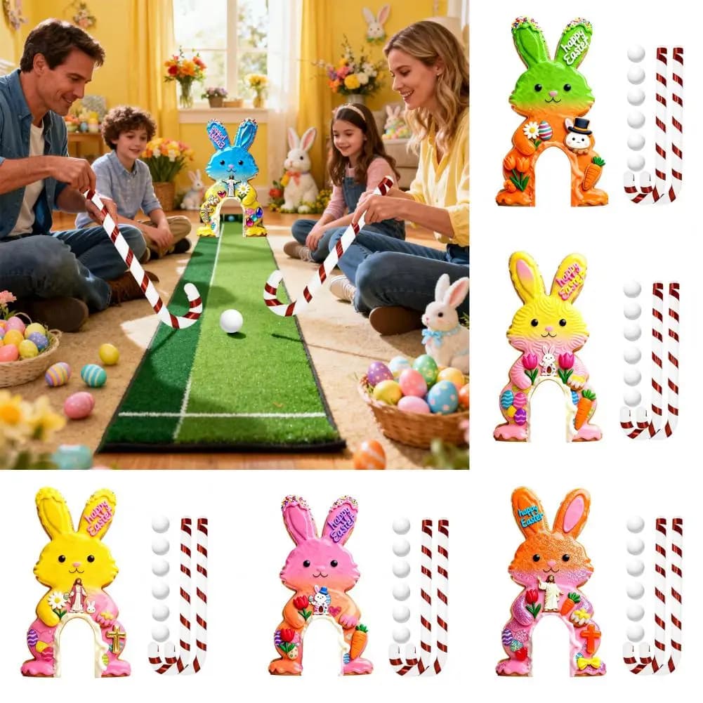 Gioco di Golf per Famiglia, Set Mini Golf Coniglietto Pasquale con Bastoncini di Zucchero, Palline e Putter, Gioco Divertente per Feste in Famiglia e Vacanze di Pasqua