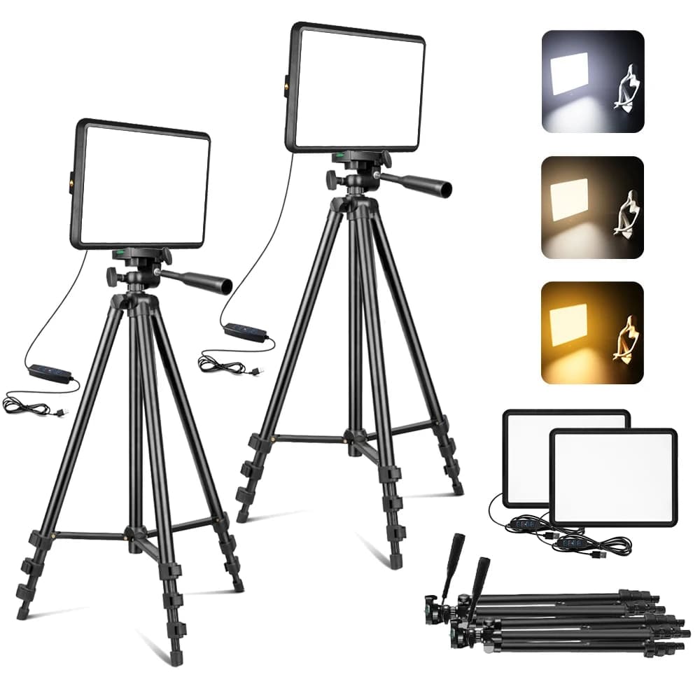 XRDKJ Kit luce video LED da 2 pacchi, luce da studio, kit di illuminazione fotografica dimmerabile 2800-6500K con treppiede allungabile da 57 pollici