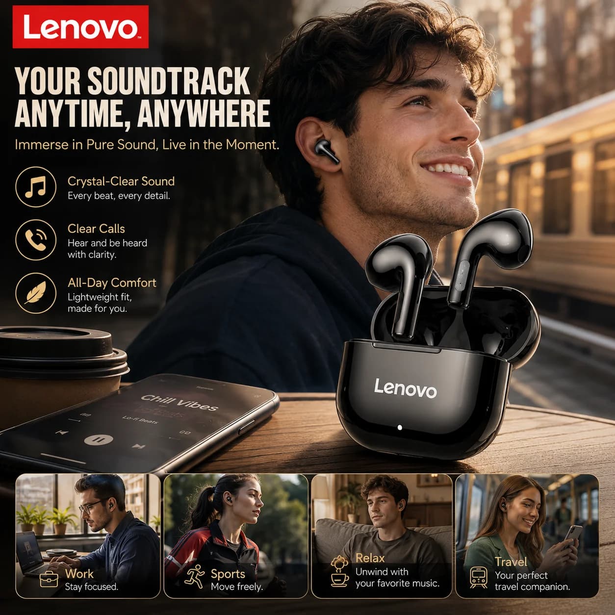 Original Lenovo LP40 TWS Earphones Wireless Bluetooth5.4 Headphones Touch Control Sport Headset Stereo Earbuds For Phone Android