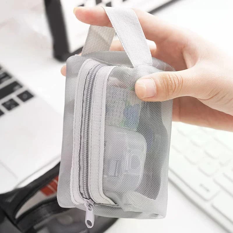 Nylon Network Square Cosmetic Bag, Mini Toiletry Bag, Gate Box, Keychain, Organizer for Rossetti and Auricolari